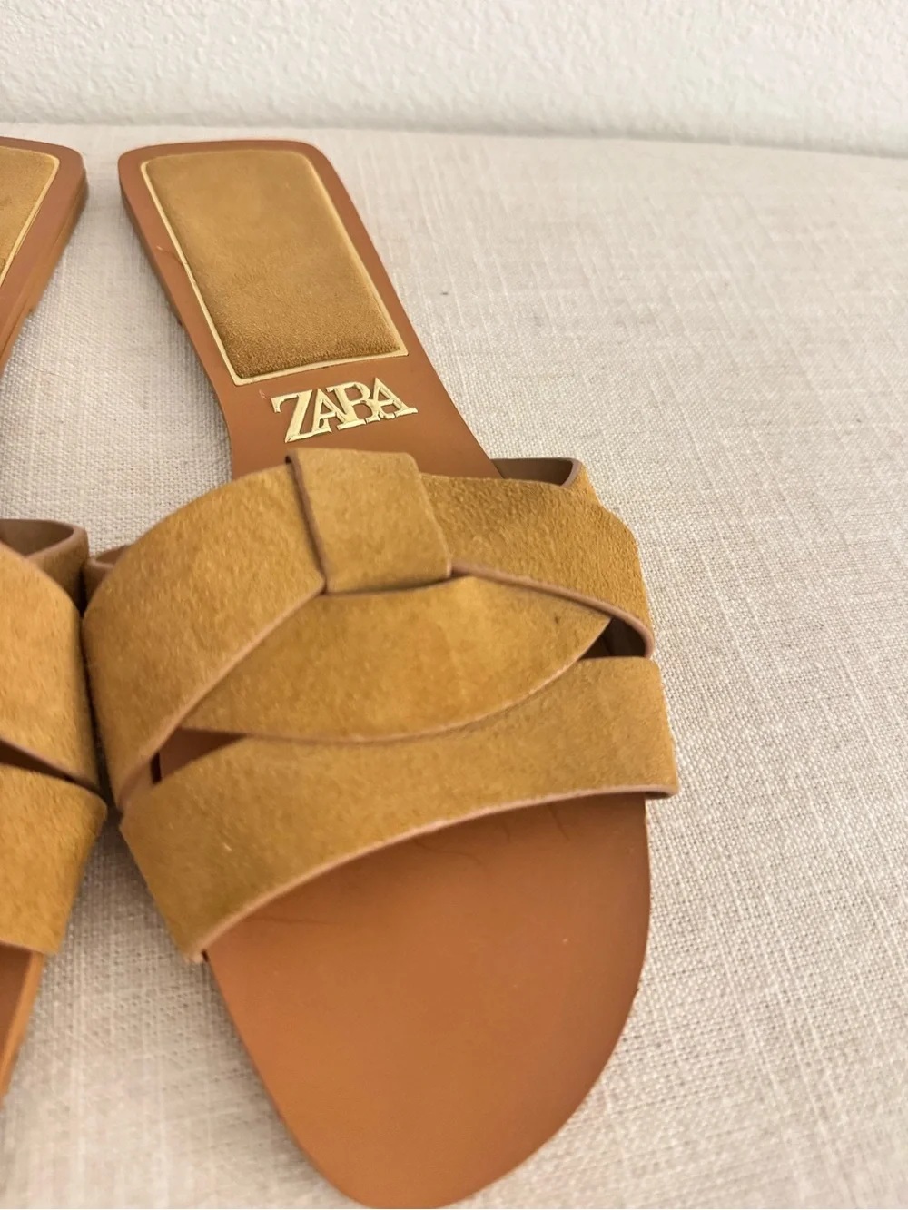 ZARA Tan Suede Braided Slide Sandals - Picture 3 of 6